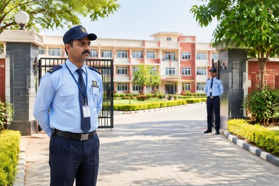 Security officers protecting a school campus entrance